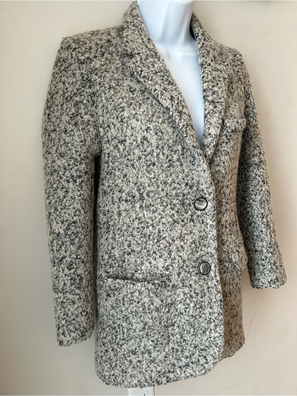 Grace Chow Bouclé Wool Blend Blazer Coat Gray Light Academia Oversized Size M